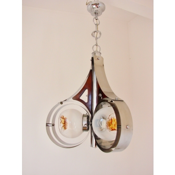 Lampa wisząca Mazzega Murano, Włochy, lata 70 – chrom i szkło artystyczne